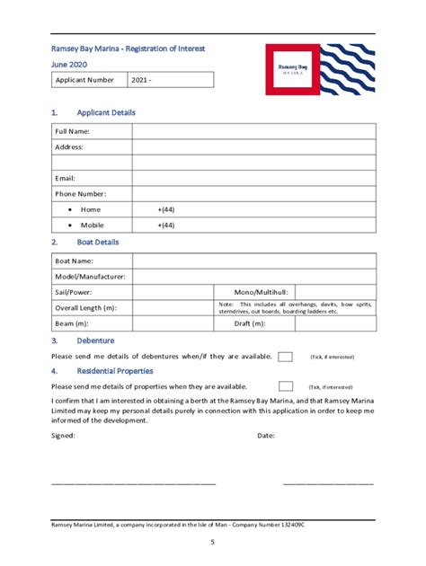 ANNEX A: APPLICATION FOR RECREATIONAL BOAT .